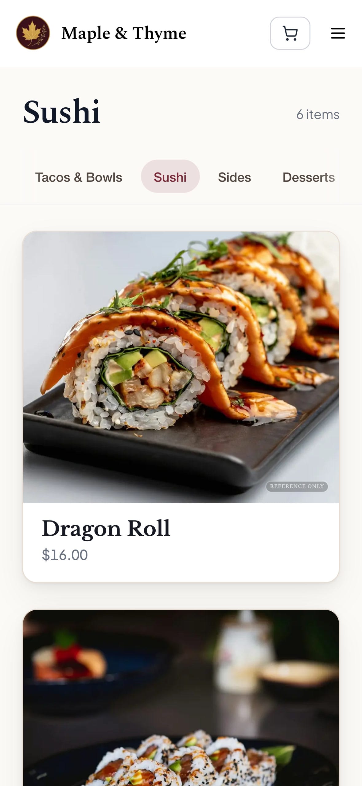 The menu on a phone
